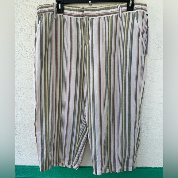 Liz Claiborne Pants - Liz Claiborne Linen Cotton Burnt Olive Stripe Capris Pants XL NWT